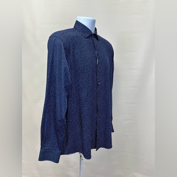 BUGATCHI Men’s Navy blue dot pattern contrast collar button down shirt size S. - Picture 8 of 14